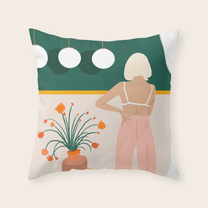 Texting, Millennial Woman Young Bohemian High Fashion Love Pastel Home Decor Blush Throw Pillow Gallery Image 6