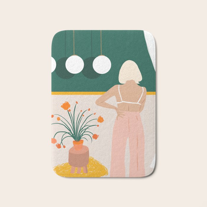 Texting, Millennial Woman Young Bohemian High Fashion Love Pastel Home Decor Blush Bath Mat Gallery Image 1
