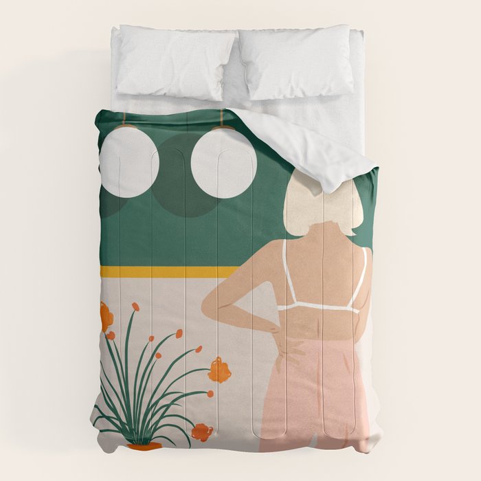 Texting, Millennial Woman Young Bohemian High Fashion Love Pastel Home Decor Blush Comforter Gallery Image 6