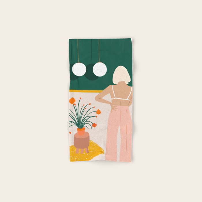 Texting, Millennial Woman Young Bohemian High Fashion Love Pastel Home Decor Blush Towels Gallery Image 1