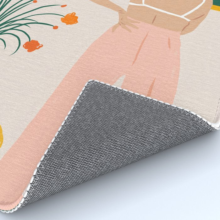 Texting, Millennial Woman Young Bohemian High Fashion Love Pastel Home Decor Blush Rug Gallery Image 4