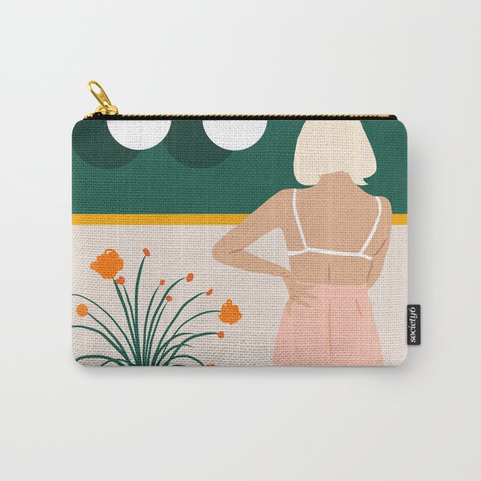 Texting, Millennial Woman Young Bohemian High Fashion Love Pastel Home Decor Blush Carry All Pouch Gallery Image 1