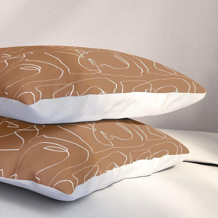 Line Art Woman Face Burnt Orange Pillow Sham Gallery Image 3