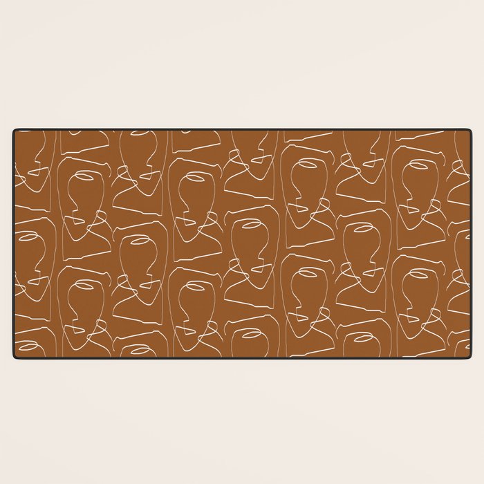 Line Art Woman Face Burnt Orange Desk Mat Gallery Image 3
