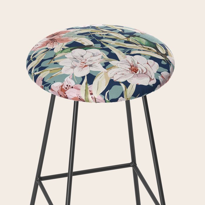 Birds in lush night garden flowers Stool Gallery Image 2