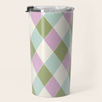 Retro Harlequin Plaid - Lavender, Green, Blue Travel Mug Gallery Image 3
