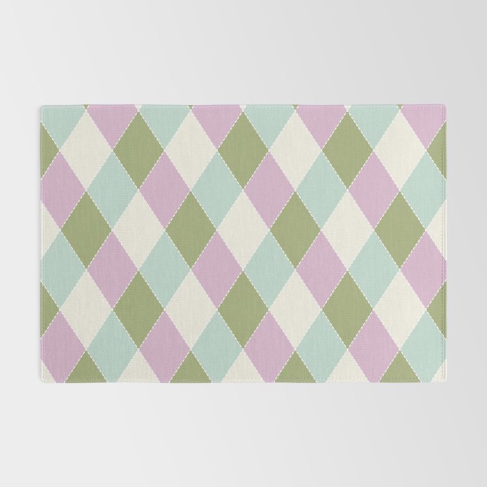 Retro Harlequin Plaid - Lavender, Green, Blue Rug Gallery Image 2