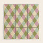 Retro Harlequin Plaid - Lavender, Green, Blue Wood Wall Art Gallery Image 1