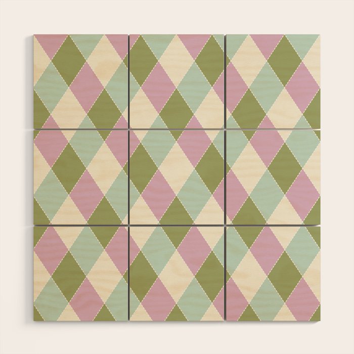 Retro Harlequin Plaid - Lavender, Green, Blue Wood Wall Art Gallery Image 1