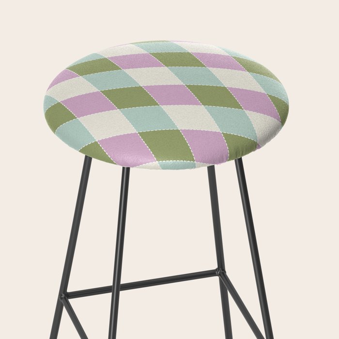 Retro Harlequin Plaid - Lavender, Green, Blue Stool Gallery Image 2