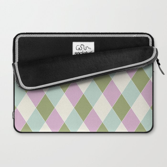 Retro Harlequin Plaid - Lavender, Green, Blue Laptop Sleeve Gallery Image 2