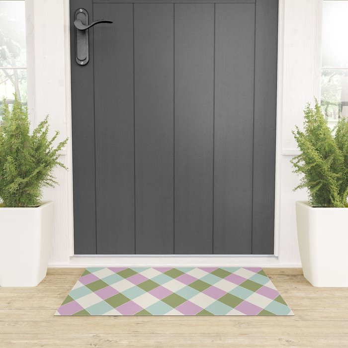 Retro Harlequin Plaid - Lavender, Green, Blue Welcome Mat Gallery Image 3