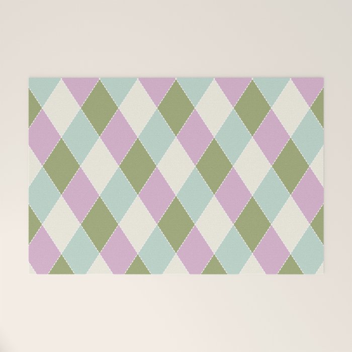 Retro Harlequin Plaid - Lavender, Green, Blue Welcome Mat Gallery Image 1