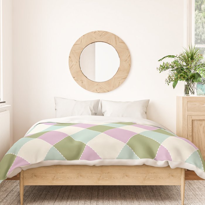 Retro Harlequin Plaid - Lavender, Green, Blue Duvet Cover Gallery Image 3