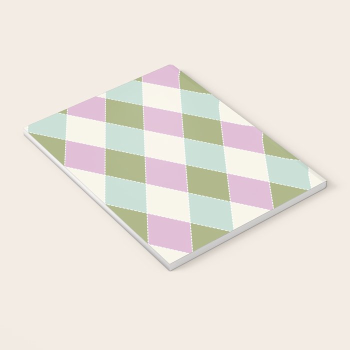 Retro Harlequin Plaid - Lavender, Green, Blue Notebook Gallery Image 3