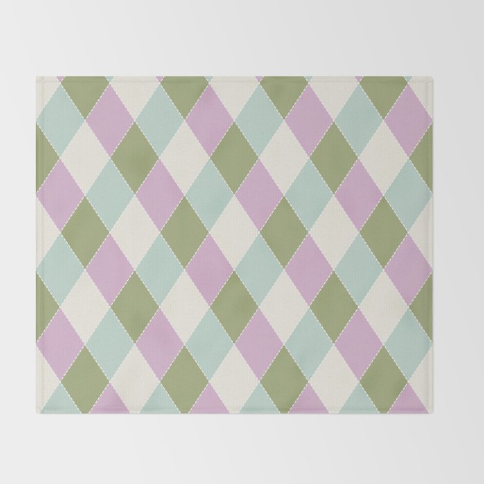 Retro Harlequin Plaid - Lavender, Green, Blue Throw Blanket Gallery Image 2