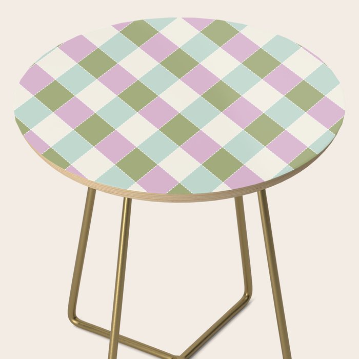 Retro Harlequin Plaid - Lavender, Green, Blue Side Table Gallery Image 2
