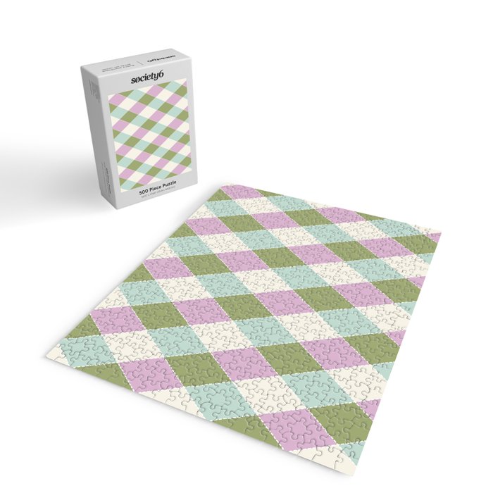 Retro Harlequin Plaid - Lavender, Green, Blue Jigsaw Puzzle Gallery Image 2