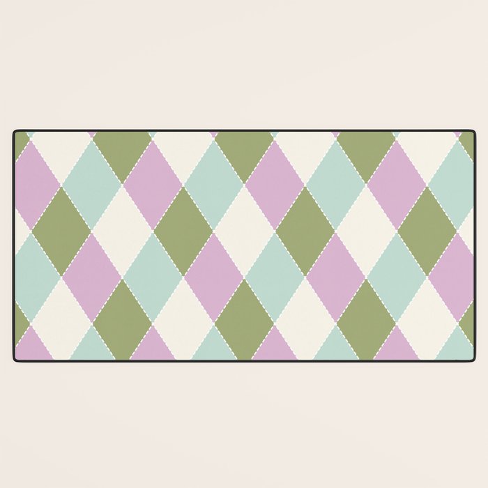 Retro Harlequin Plaid - Lavender, Green, Blue Desk Mat Gallery Image 3