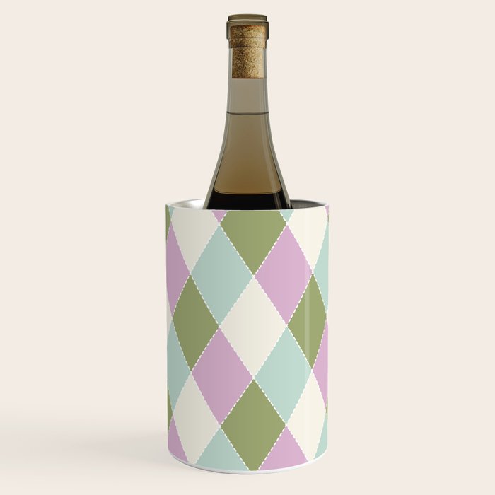 Retro Harlequin Plaid - Lavender, Green, Blue Wine Chiller Gallery Image 2