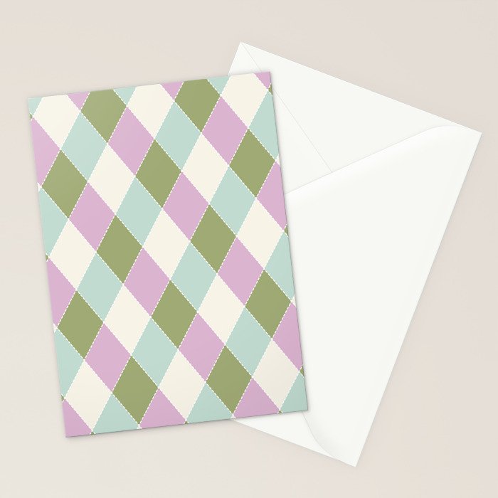 Retro Harlequin Plaid - Lavender, Green, Blue Stationery Card Gallery Image 2