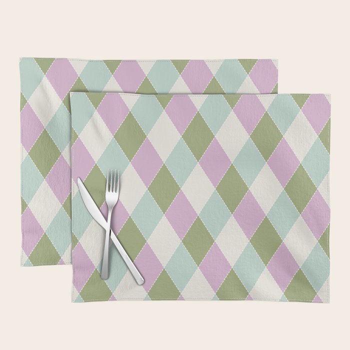 Retro Harlequin Plaid - Lavender, Green, Blue Placemat Gallery Image 1
