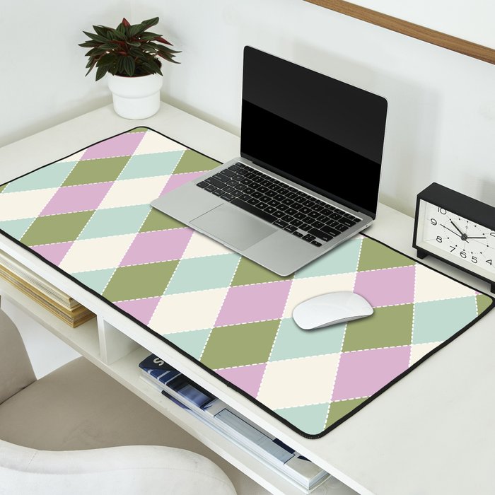 Retro Harlequin Plaid - Lavender, Green, Blue Desk Mat Gallery Image 2