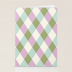 Retro Harlequin Plaid - Lavender, Green, Blue Stationery Card Gallery Image 2