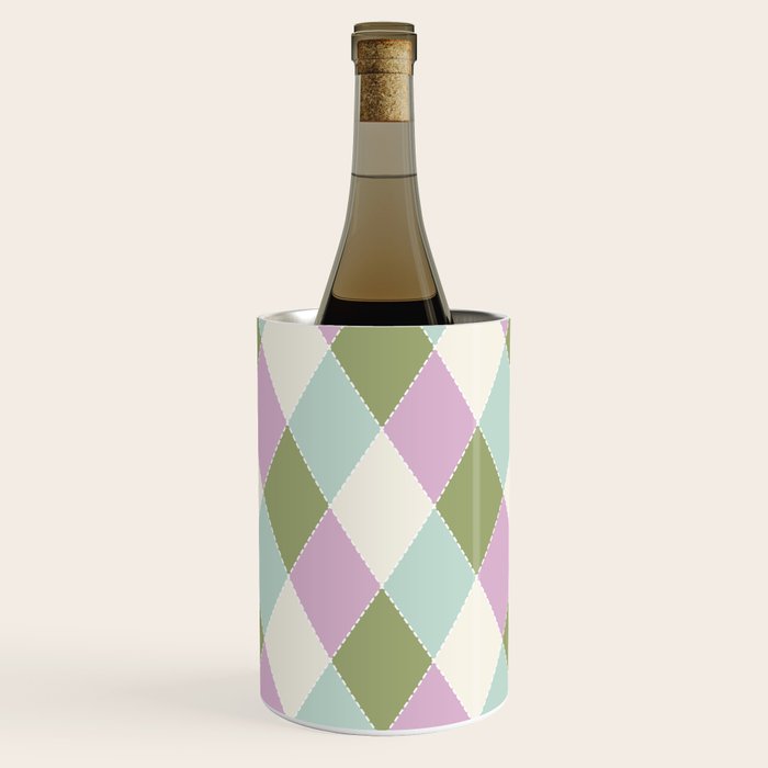 Retro Harlequin Plaid - Lavender, Green, Blue Wine Chiller Gallery Image 1