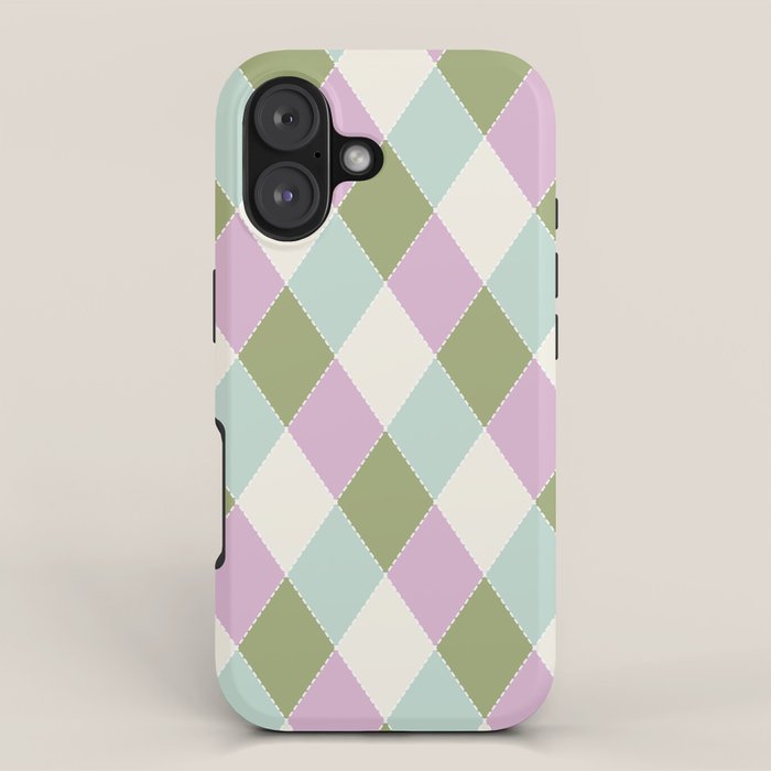 Retro Harlequin Plaid - Lavender, Green, Blue iPhone Case Gallery Image 1