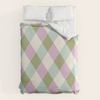 Retro Harlequin Plaid - Lavender, Green, Blue Duvet Cover Gallery Image 6