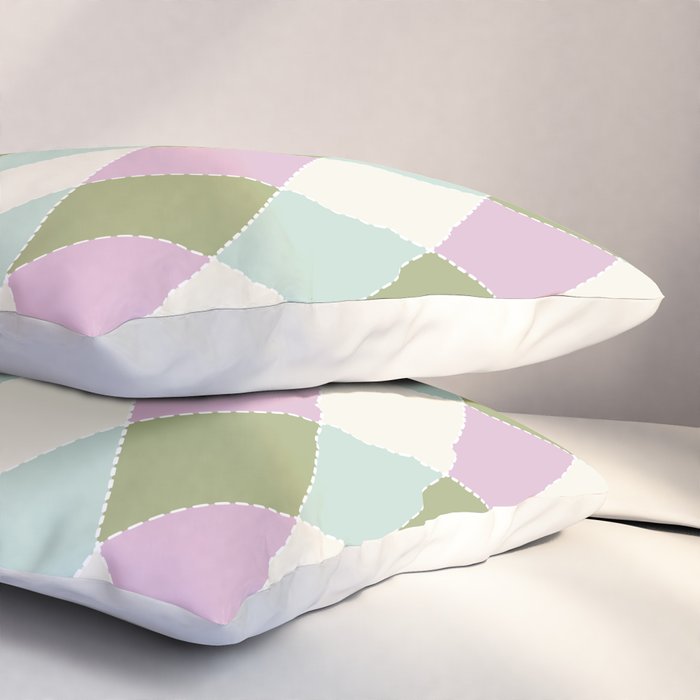 Retro Harlequin Plaid - Lavender, Green, Blue Pillow Sham Gallery Image 3