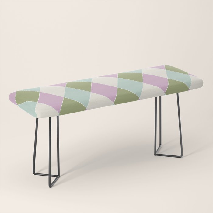Retro Harlequin Plaid - Lavender, Green, Blue Bench Gallery Image 1