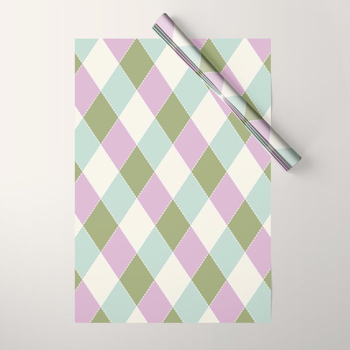 Retro Harlequin Plaid - Lavender, Green, Blue Wrapping Paper Gallery Image 1