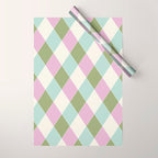 Retro Harlequin Plaid - Lavender, Green, Blue Wrapping Paper Gallery Image 1