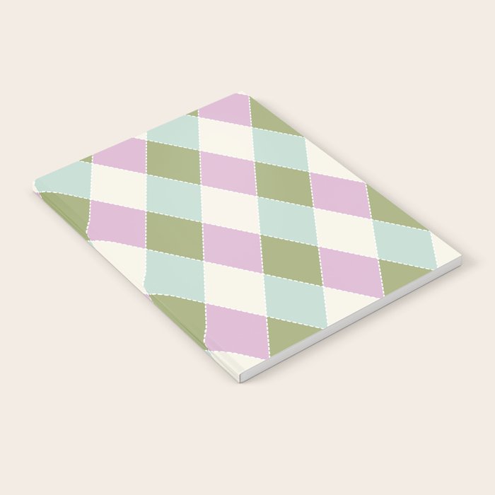 Retro Harlequin Plaid - Lavender, Green, Blue Notebook Gallery Image 1