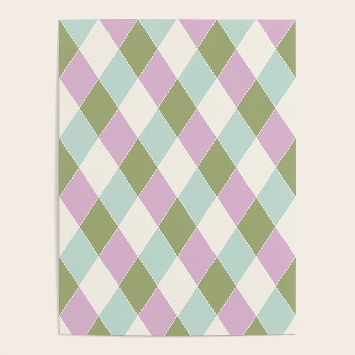 Retro Harlequin Plaid - Lavender, Green, Blue Poster Gallery Image 4