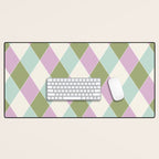 Retro Harlequin Plaid - Lavender, Green, Blue Desk Mat Gallery Image 1