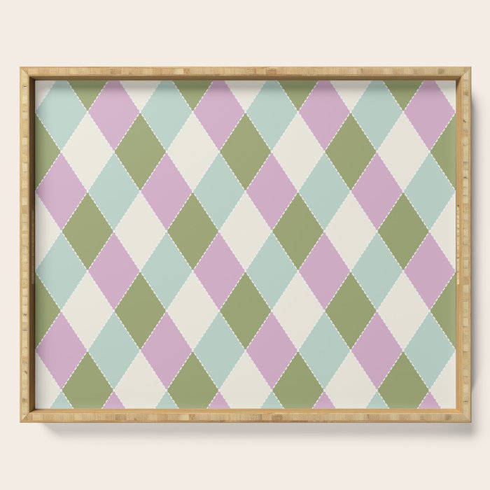 Retro Harlequin Plaid - Lavender, Green, Blue Serving Tray Gallery Image 1