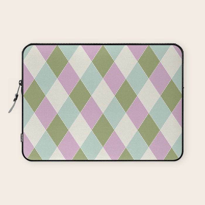 Retro Harlequin Plaid - Lavender, Green, Blue Laptop Sleeve Gallery Image 1