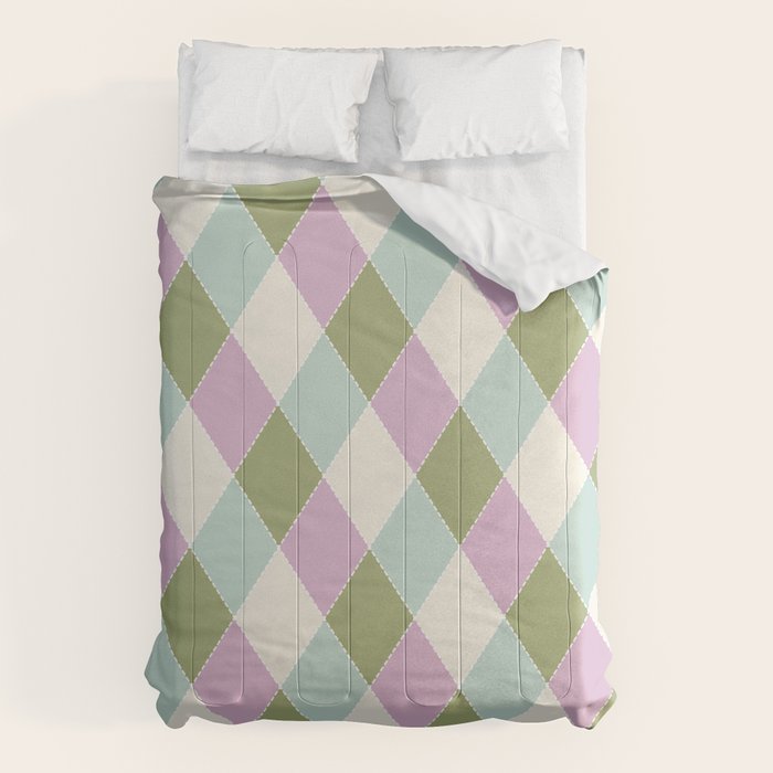 Retro Harlequin Plaid - Lavender, Green, Blue Comforter Gallery Image 6