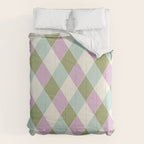 Retro Harlequin Plaid - Lavender, Green, Blue Comforter Gallery Image 6
