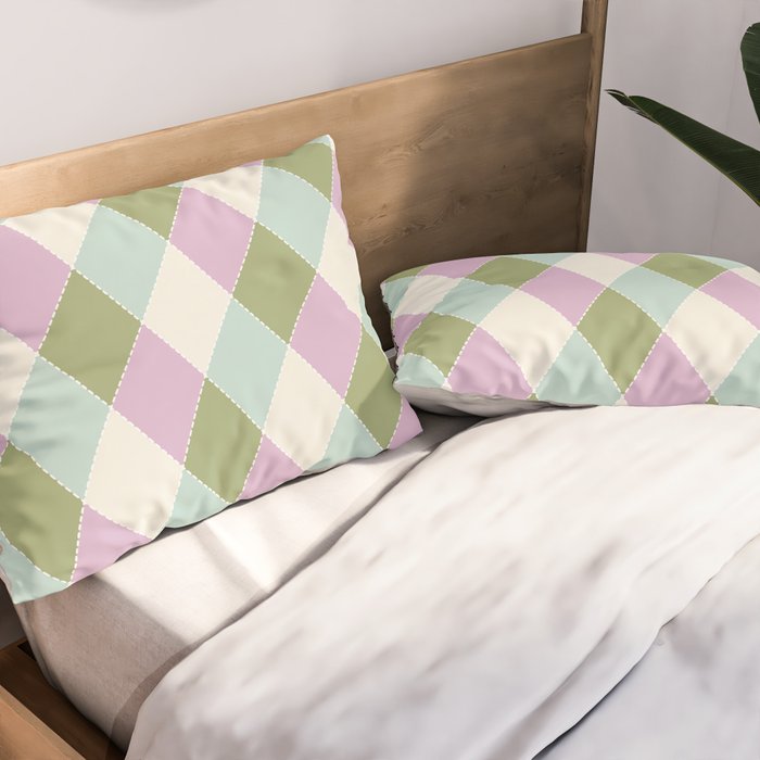 Retro Harlequin Plaid - Lavender, Green, Blue Pillow Sham Gallery Image 2