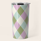 Retro Harlequin Plaid - Lavender, Green, Blue Travel Mug Gallery Image 1