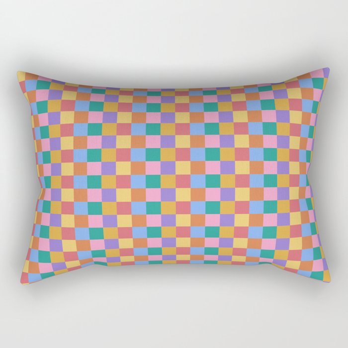 Checkered Multicolor Pattern XIX Colorful Rainbow Rectangular Pillow Gallery Image 2