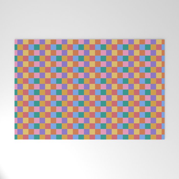 Checkered Multicolor Pattern XIX Colorful Rainbow Welcome Mat Gallery Image 1