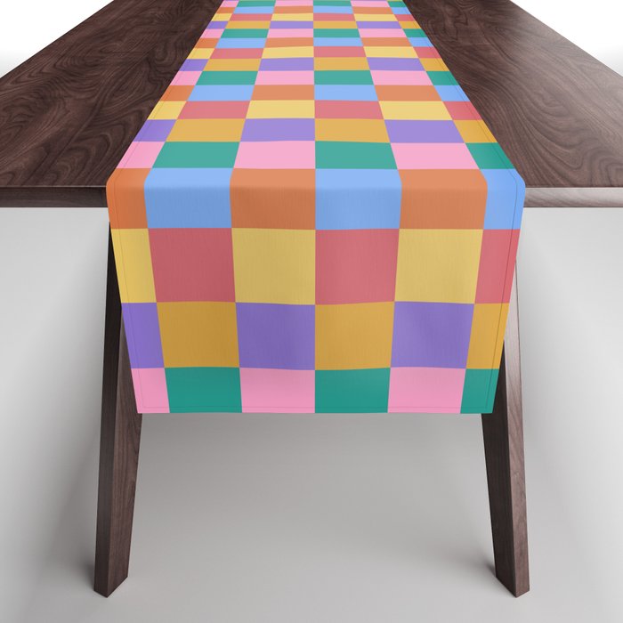 Checkered Multicolor Pattern XIX Colorful Rainbow Table Runner Gallery Image 1