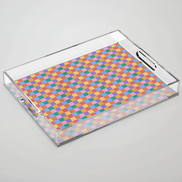 Checkered Multicolor Pattern XIX Colorful Rainbow Acrylic Tray Gallery Image 1