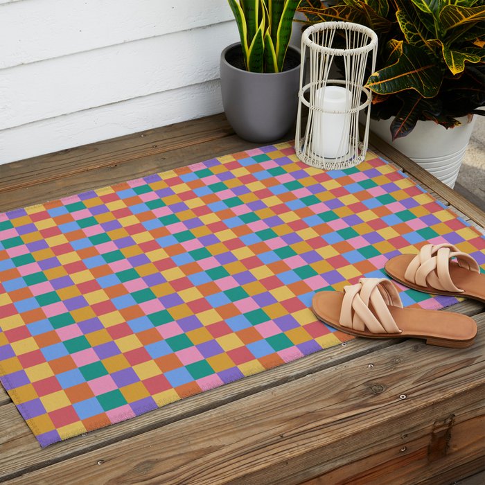 Checkered Multicolor Pattern XIX Colorful Rainbow Outdoor Rug Gallery Image 2