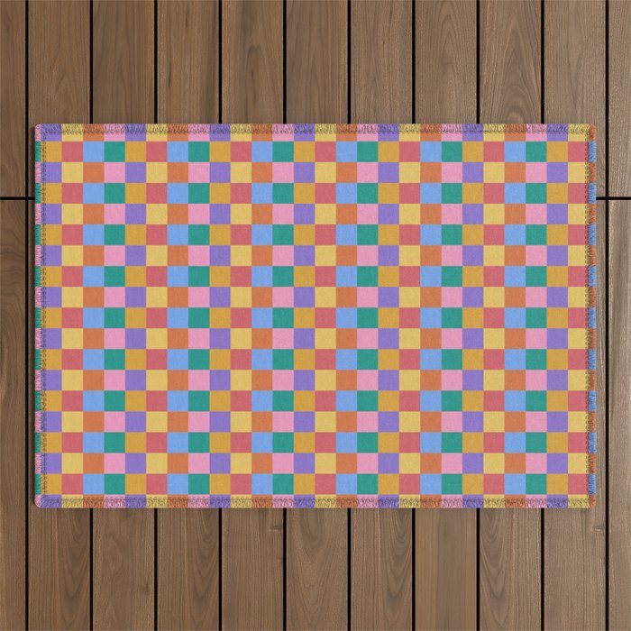 Checkered Multicolor Pattern XIX Colorful Rainbow Outdoor Rug Gallery Image 1